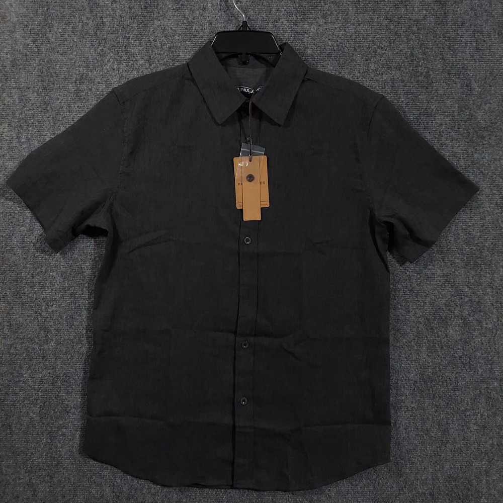Paul Jones Shirt Mens Small Black Short Sleeve Button Up Linen Blend Casual